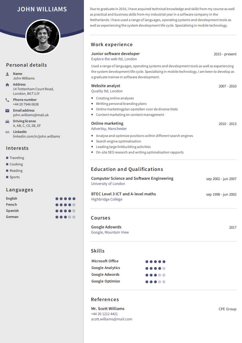 CV de exemplo gratuito